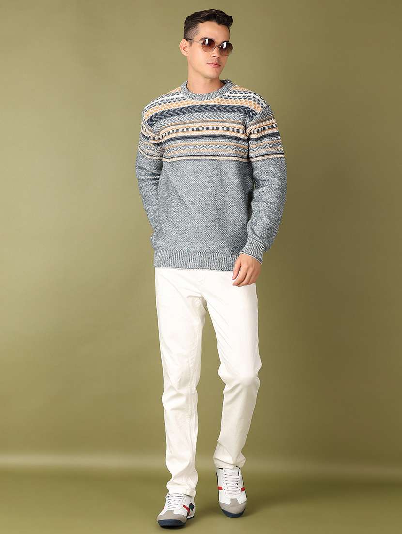 men self design long sleeve regular fit pullover - 21607731 - Standard Image - 4