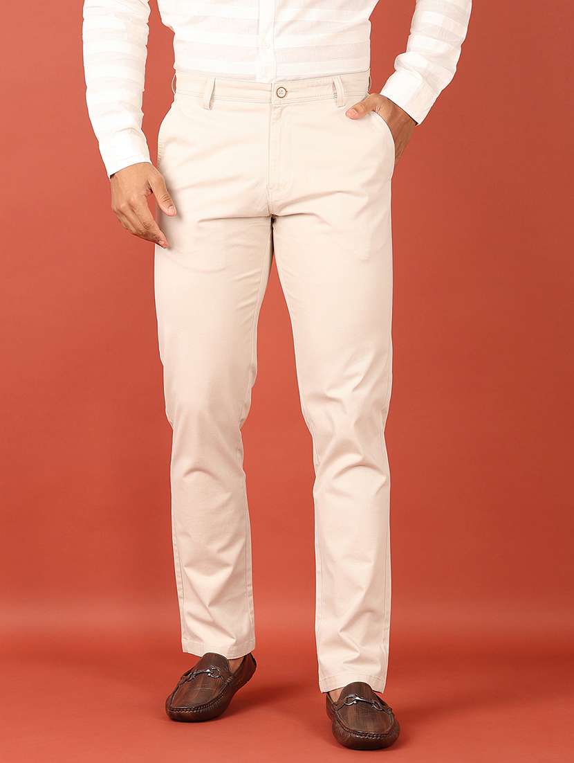 men solid regular fit chinos casual trouser