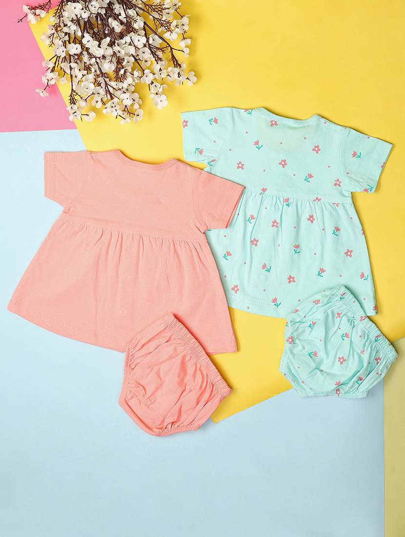 girls pack of 2 printed frock with bloomer set - 21607843 -  Standard Image - 1