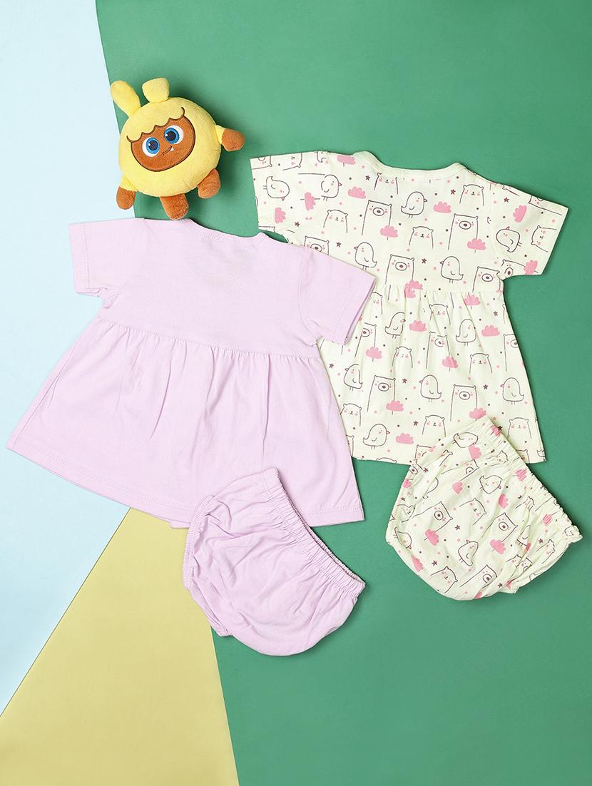 girls pack of 2 printed frock with bloomer set - 21607844 - Standard Image - 1