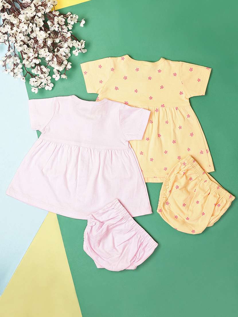 girls pack of 2 printed frock with bloomer set - 21607845 -  Standard Image - 1