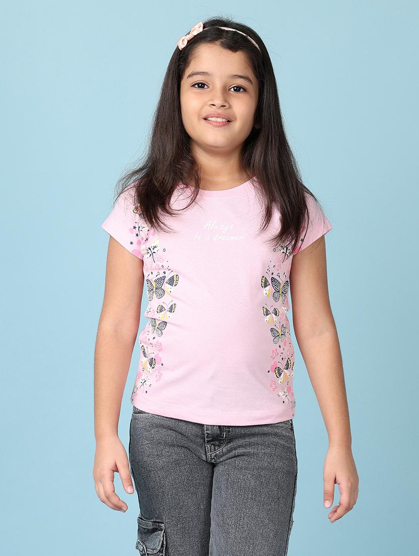 girls printed round neck cotton tee - 21607911 - Zoom Image - 0
