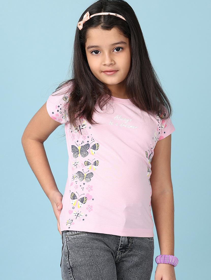 girls printed round neck cotton tee - 21607911 -  Standard Image - 1