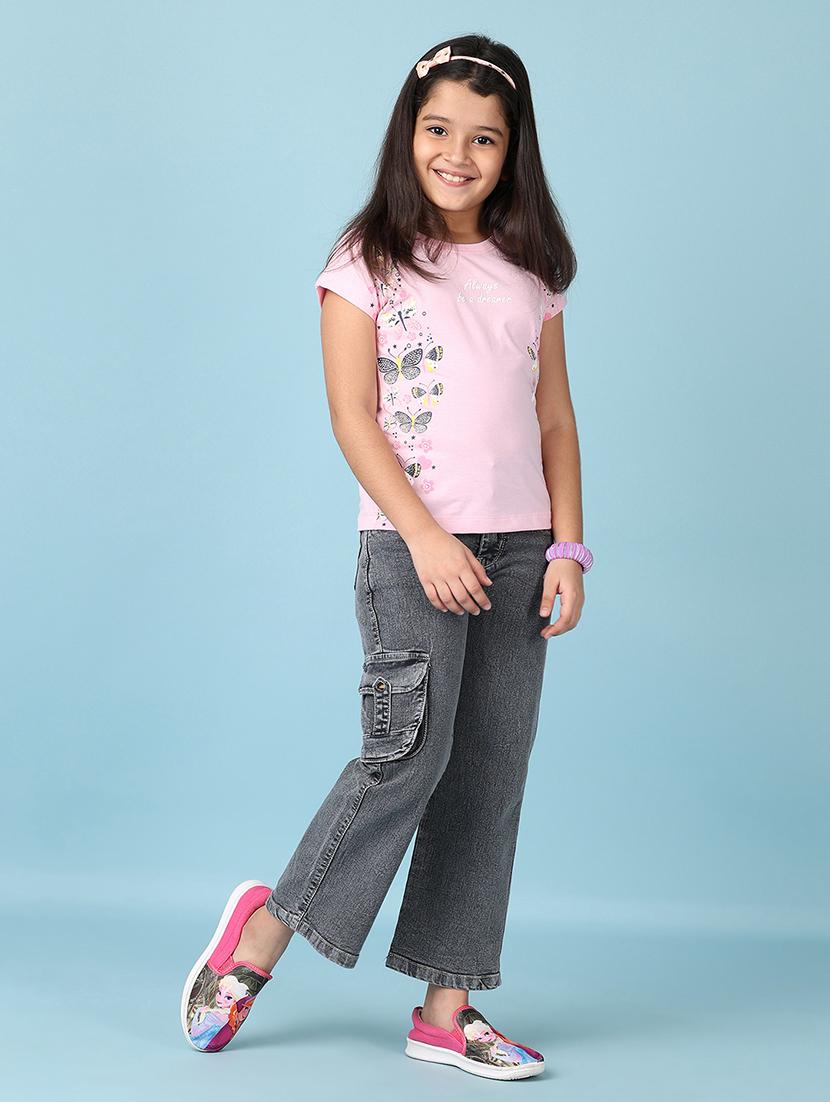 girls printed round neck cotton tee - 21607911 - Standard Image - 4
