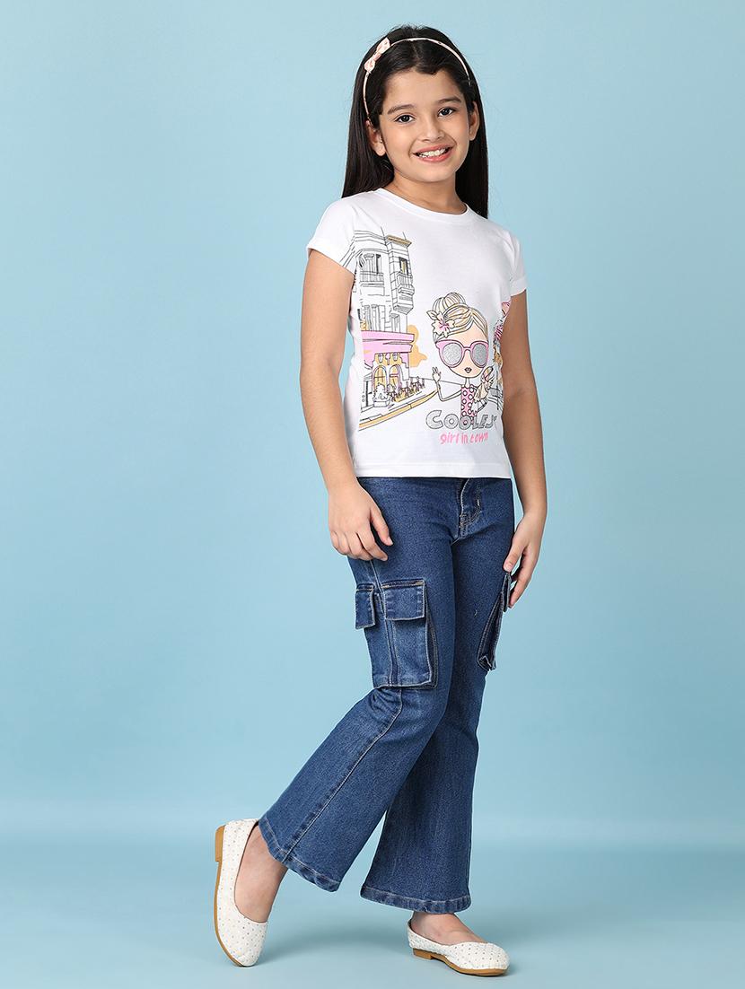 girls printed round neck cotton tee - 21607930 - Standard Image - 4