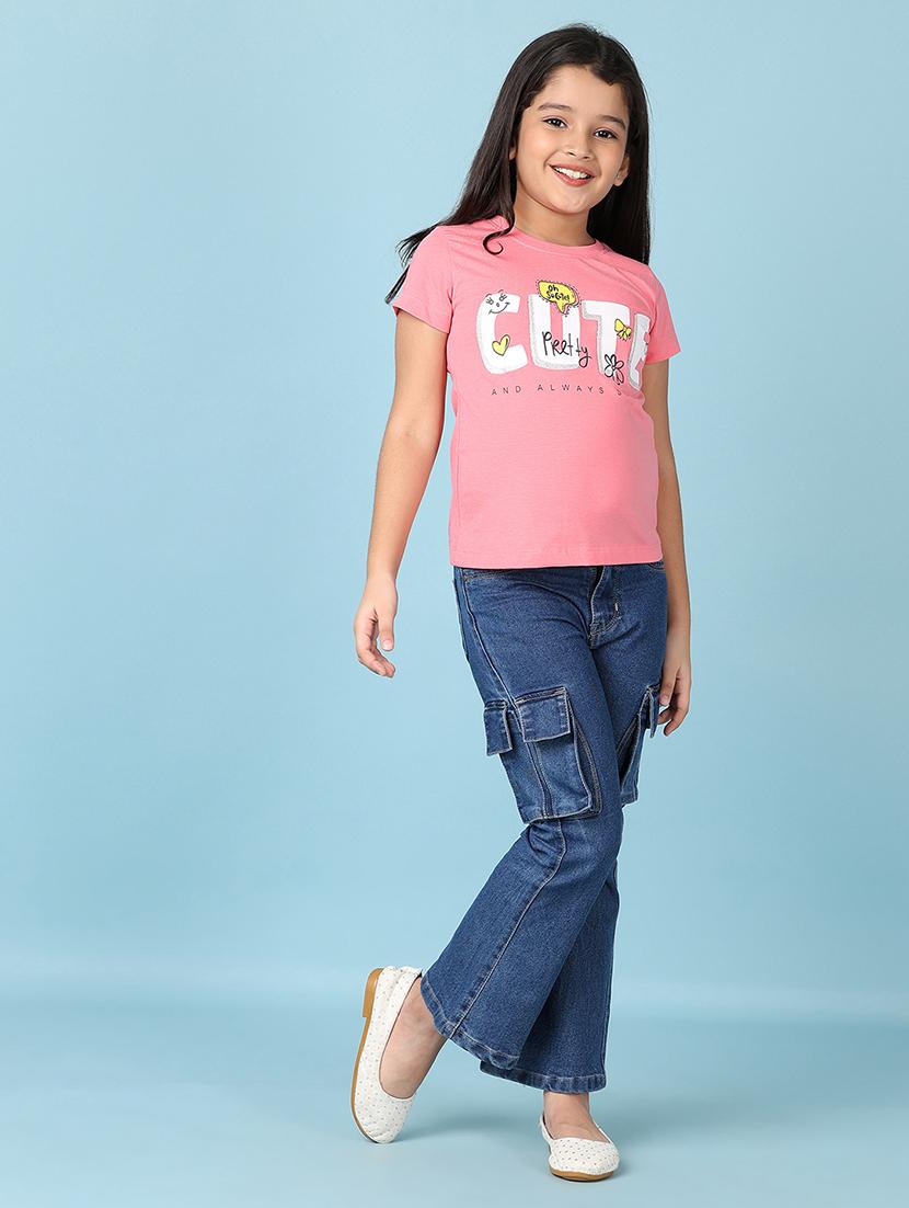 girls printed round neck cotton tee - 21607932 - Standard Image - 4