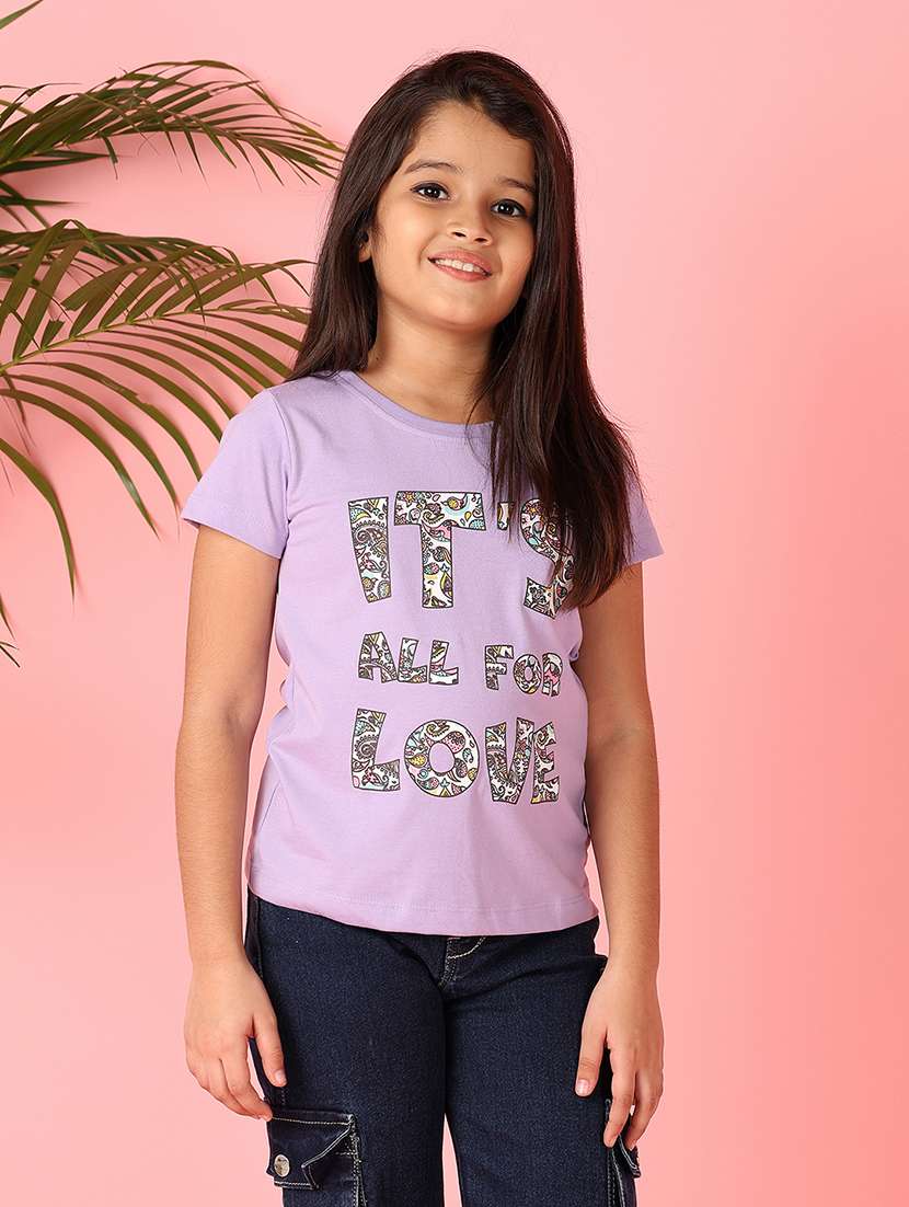 girls printed round neck cotton tee