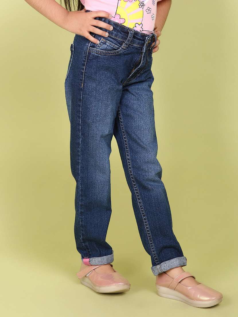 girls plain mid rise denim jeans - 21608053 -  Standard Image - 1