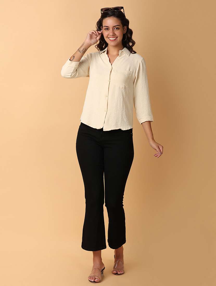 women solid collared high low shirt - 21608102 -  Standard Image - 4