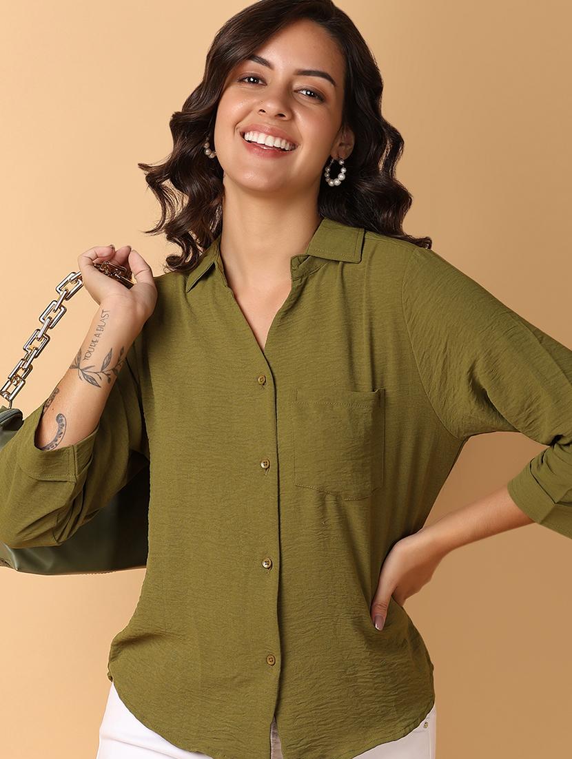 women solid collared regular shirt - 21608103 - Standard Image - 1