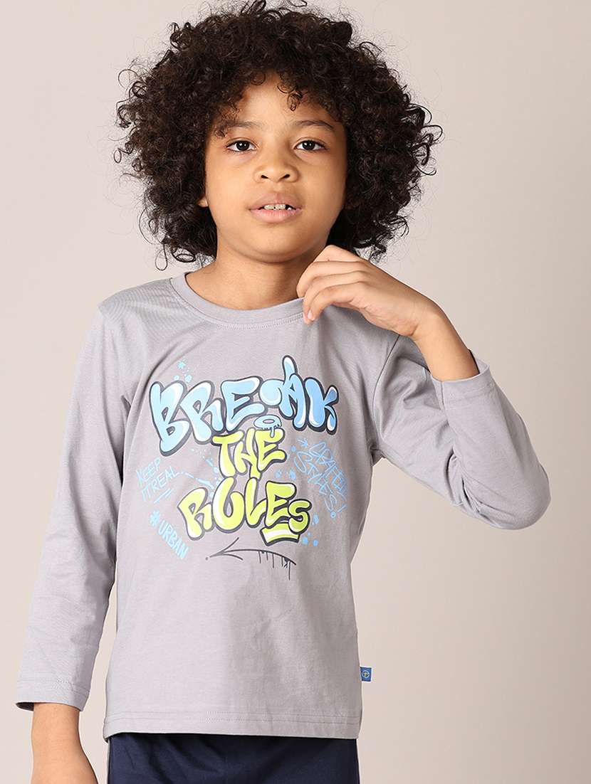 boys typography t-shirt & pajama full length set - 21608179 -  Standard Image - 1