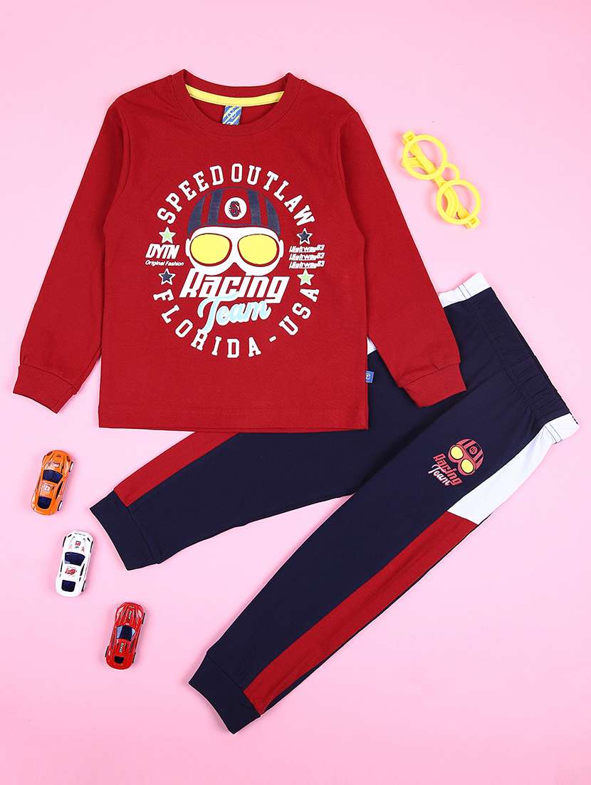 kids printed full length twin set