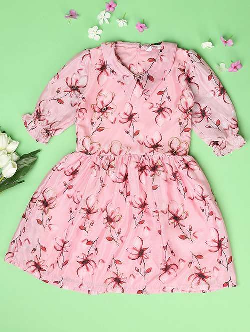 girls pink floral printed frock