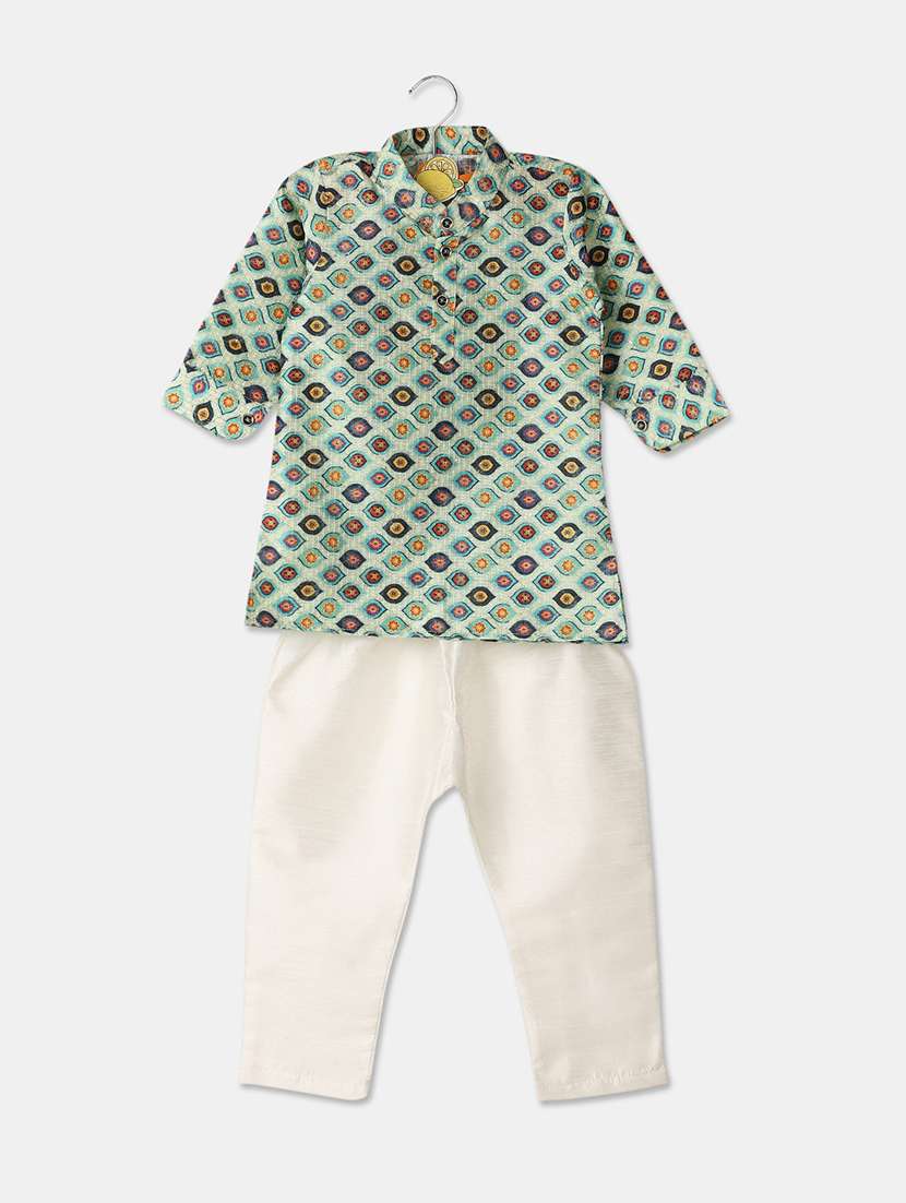 boys printed mandarin neck ethnic wear set