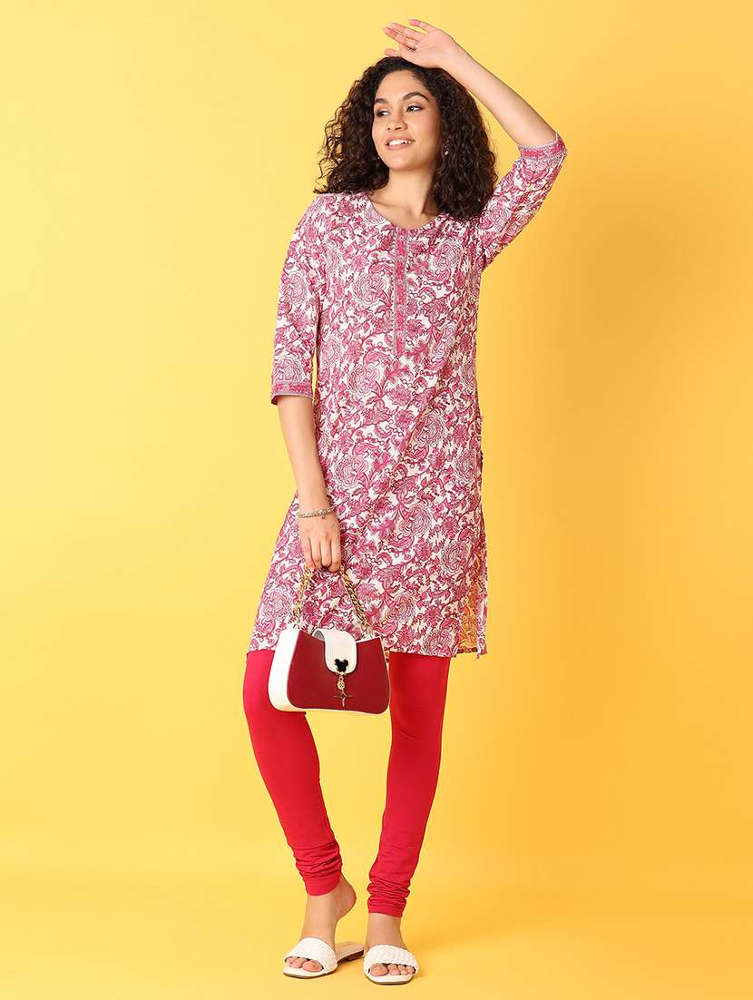 women floral printed three quarter sleeve straight kurta - 21608238 - Standard Image - 4