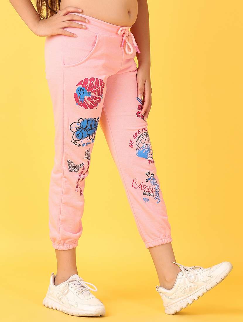 girls peach printed joggers - 21608274 -  Standard Image - 1