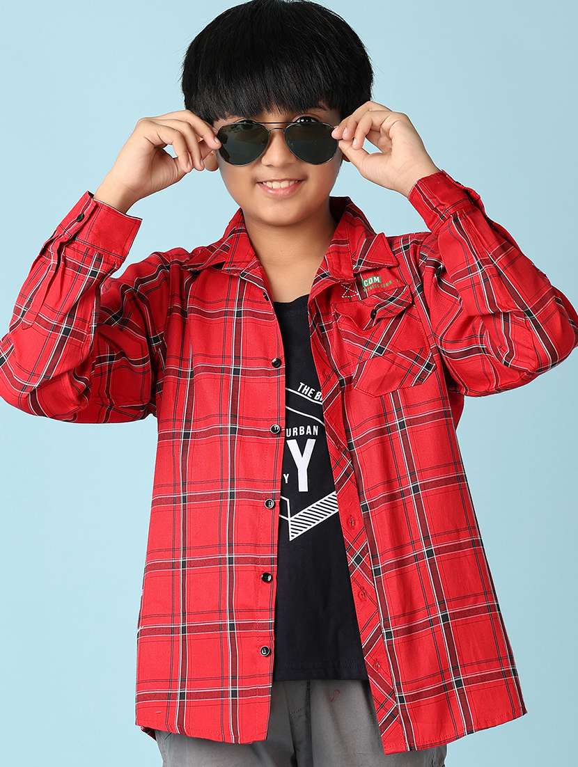 boys checkered long sleeve casual shirt - 21608320 - Standard Image - 1