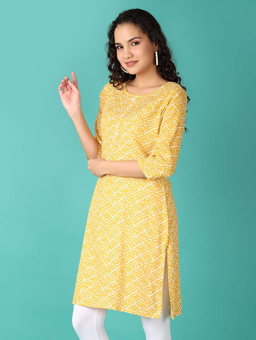 women three quarter sleeve straight kurta - 21608358 -  Standard Image - 1