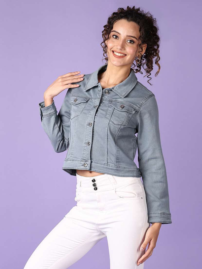 women solid long sleeve denim jacket - 21608366 -  Standard Image - 1