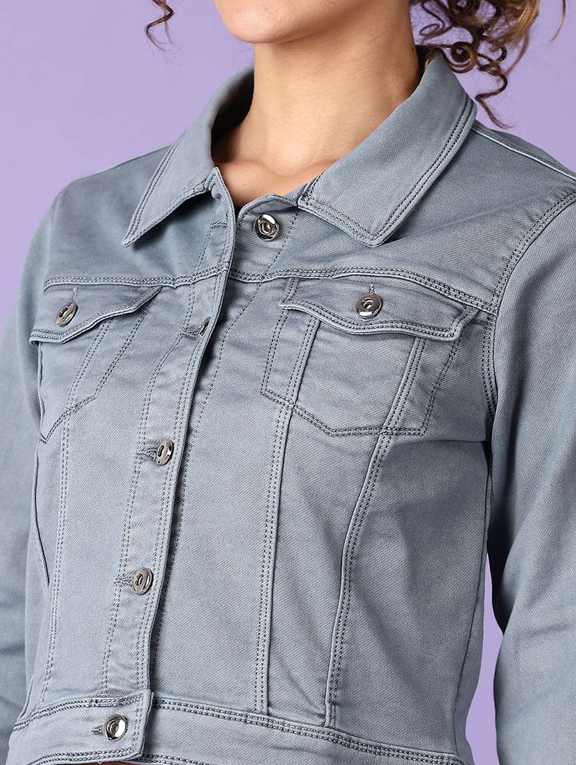 women solid long sleeve denim jacket - 21608366 -  Standard Image - 4