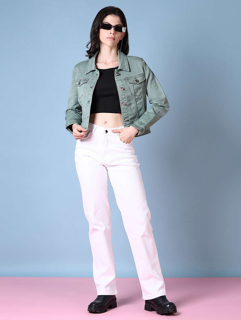 women solid long sleeves denim jacket - 21608367 -  Standard Image - 4