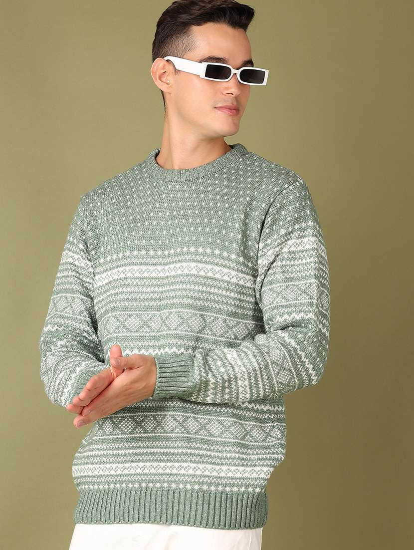 men self design long sleeve regular fit pullover