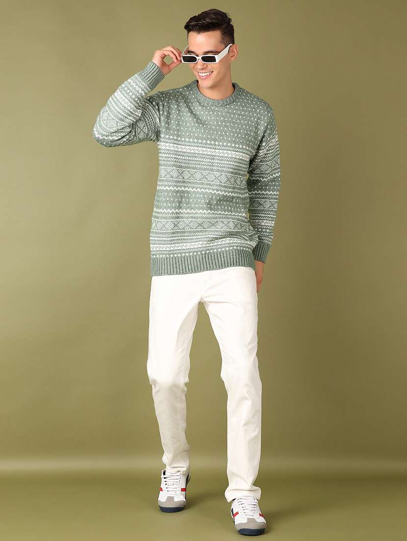 men self design long sleeve regular fit pullover - 21608425 - Standard Image - 4