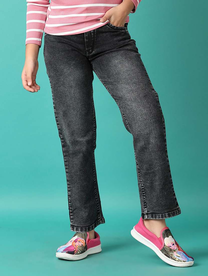 girls black straight fit washed jeans - 21608426 -  Standard Image - 1
