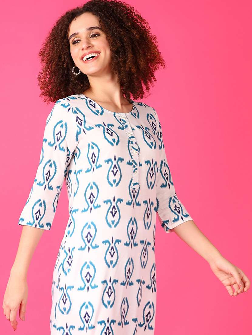 women three quarter sleeve straight kurti - 21608461 - Standard Image - 4