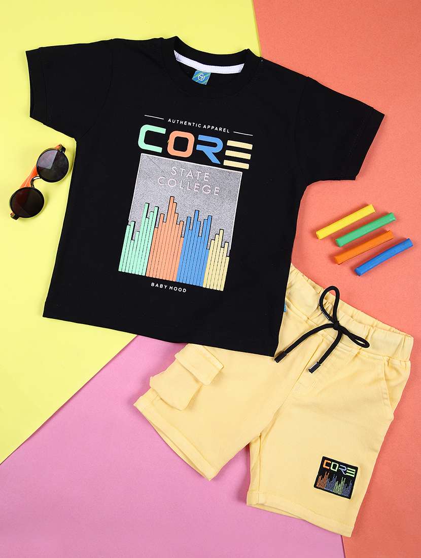 boys printed cotton shorts  twin set