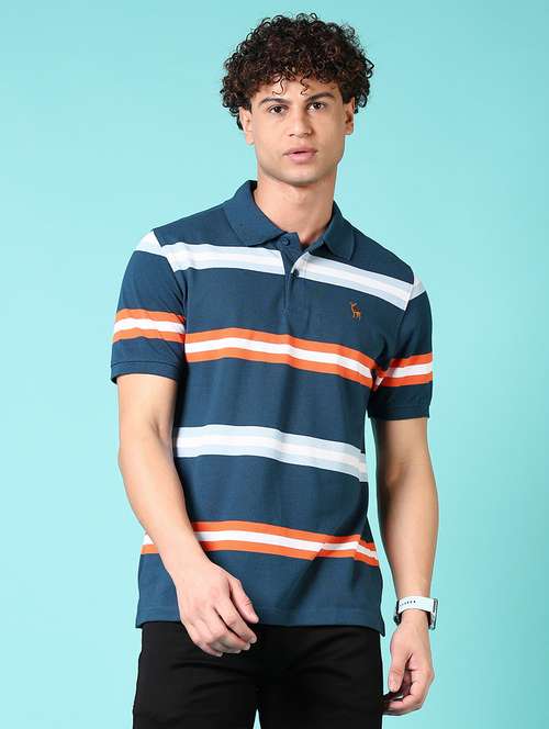 men striped short sleeve polo t-shirt
