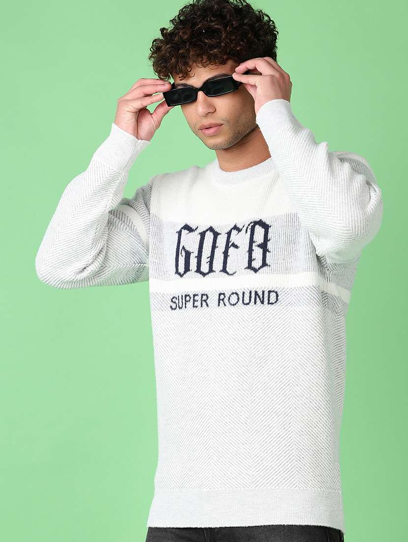 men grey self design long sleeve pullover - 21608528 -  Standard Image - 1