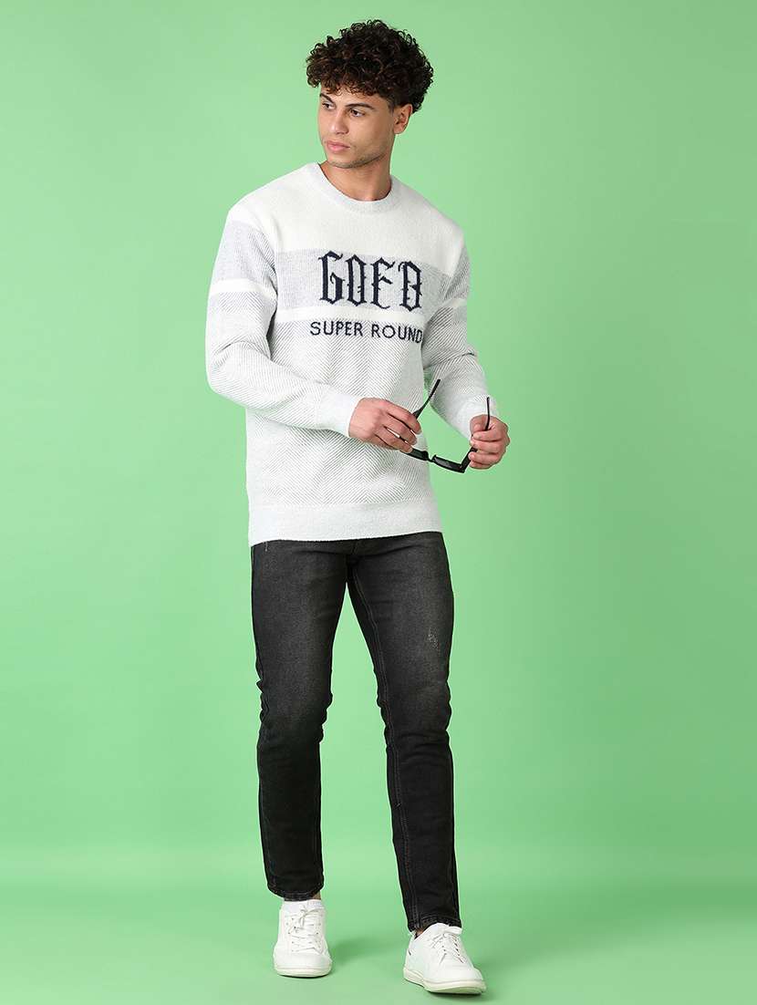 men grey self design long sleeve pullover - 21608528 -  Standard Image - 4