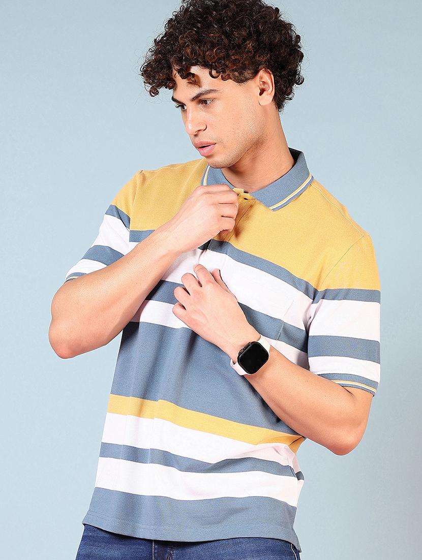 men striped short sleeve regular fit polo t-shirt - 21608548 - Standard Image - 1