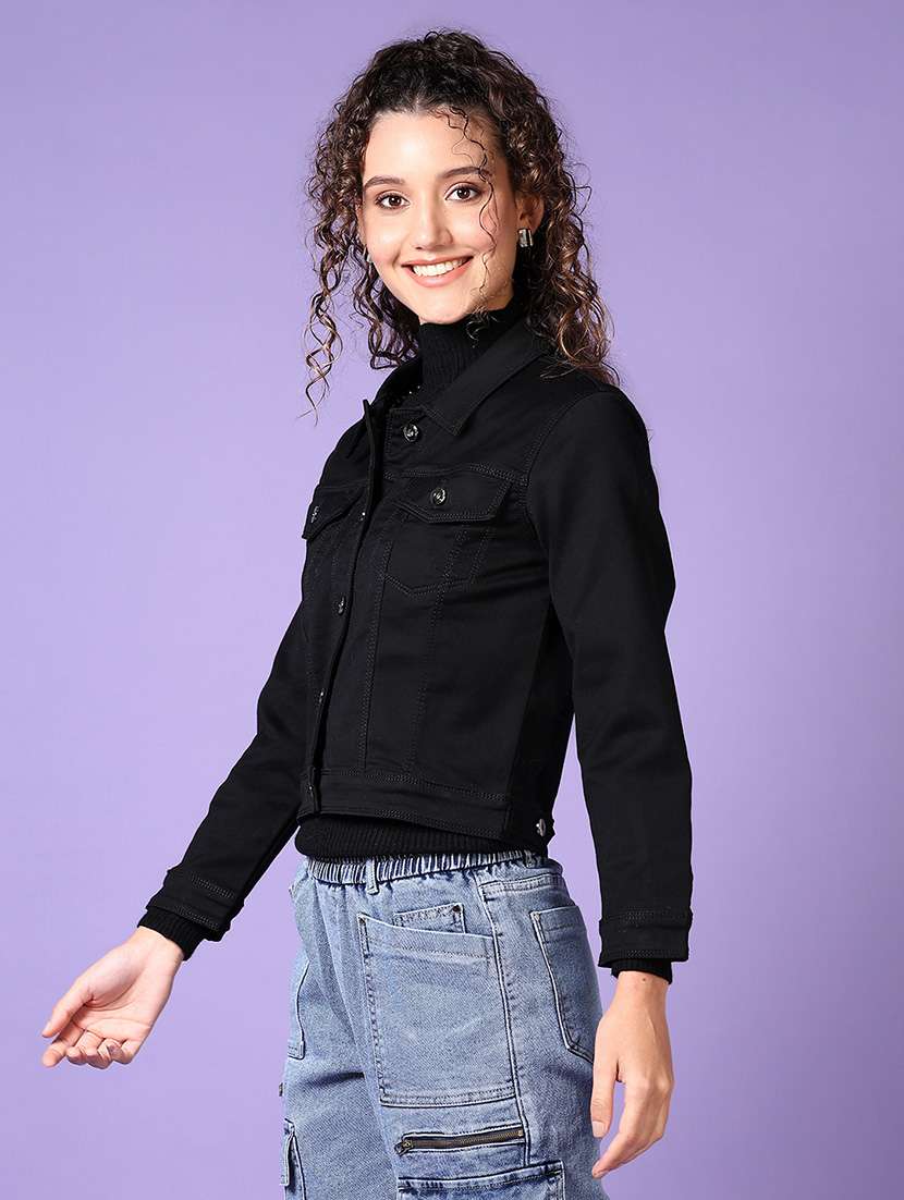 women solid long sleeves denim jacket - 21608581 -  Standard Image - 1