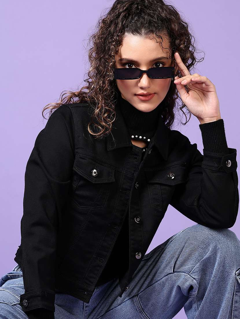 women solid long sleeves denim jacket - 21608581 -  Standard Image - 4