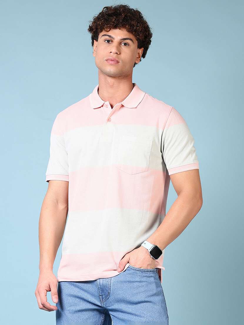 men striped short sleeve polo t-shirt
