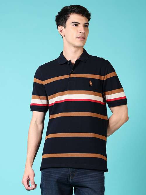 men striped short sleeve polo t-shirt