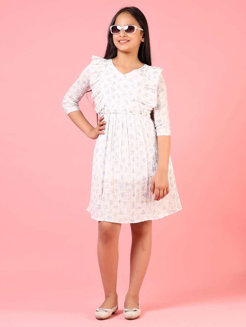 girls floral printed v neck a-line dress