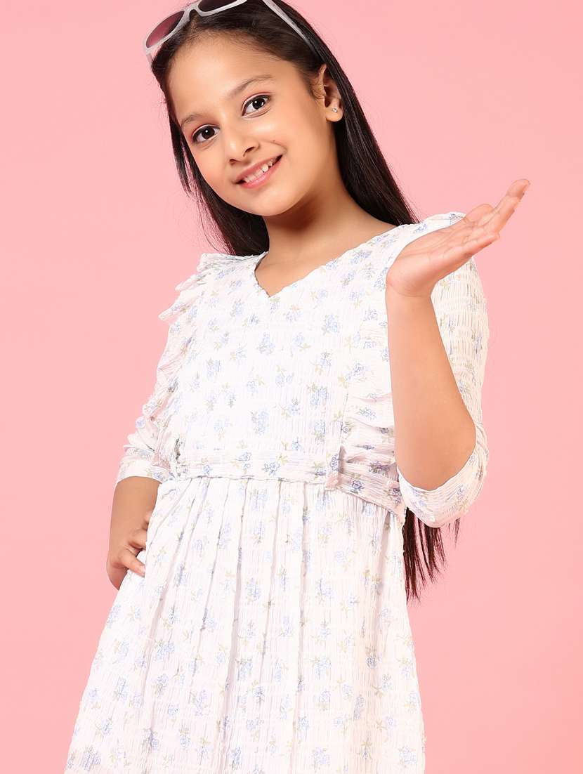 girls floral printed v neck a-line dress - 21608619 -  Standard Image - 4