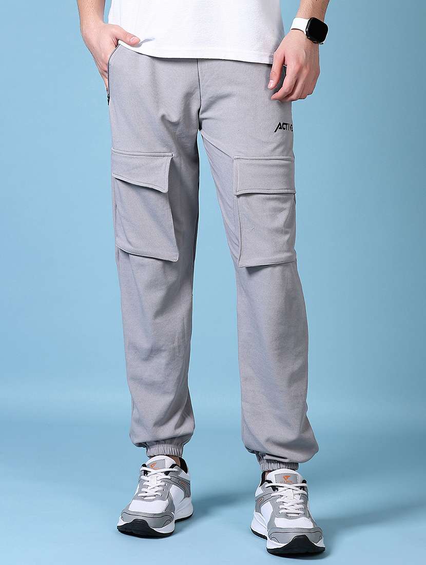 men grey solid cargos