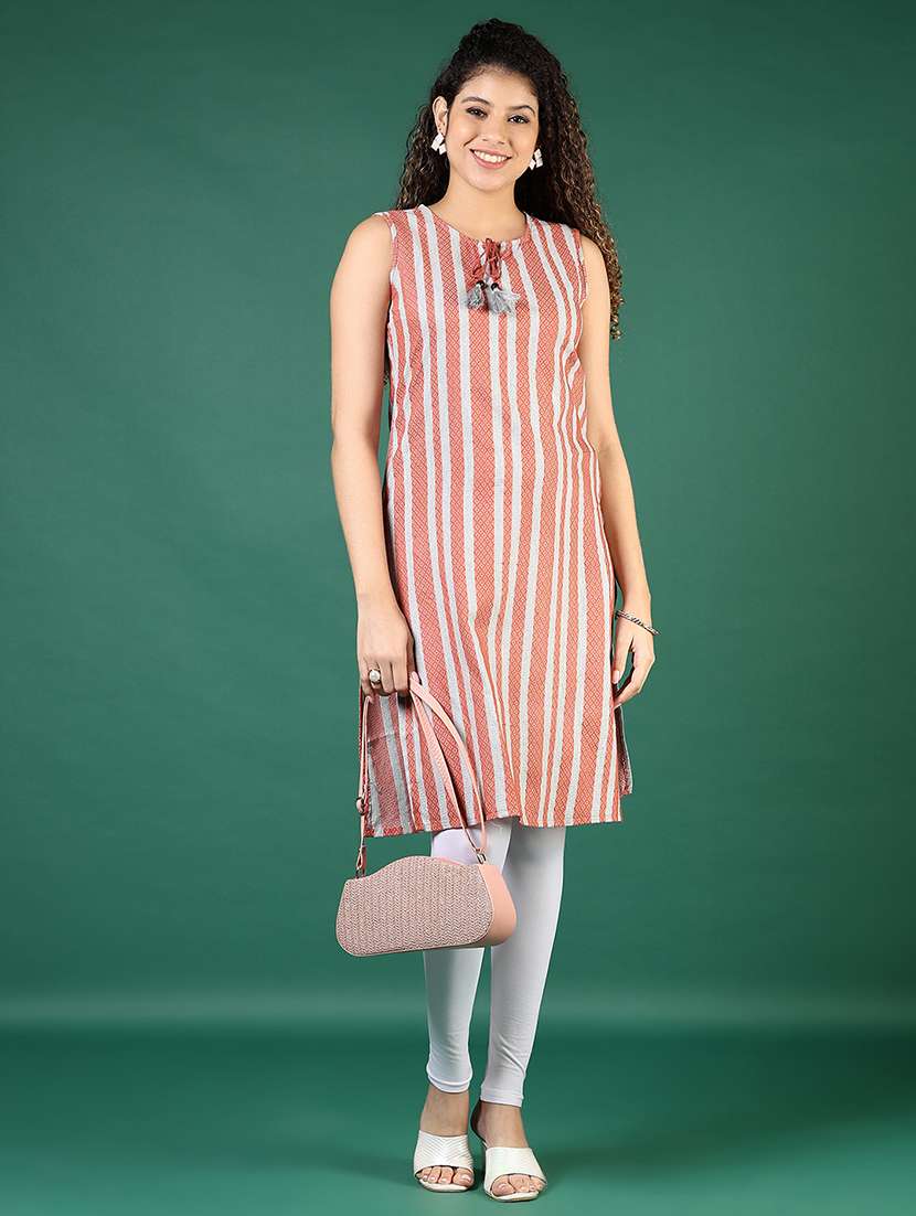 women printed sleeveless straight kurta - 21608753 -  Standard Image - 4