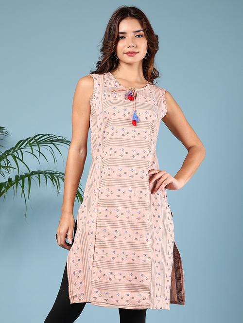 women printed tie-up neck straight kurta - 21608755 - Standard Image - 0