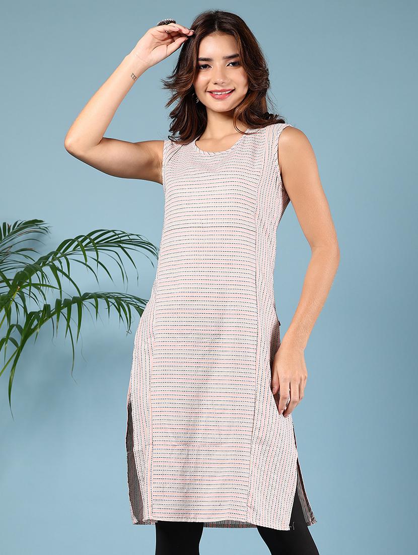 women striped round neck sleeveless straight kurta - 21608757 - Zoom Image - 0