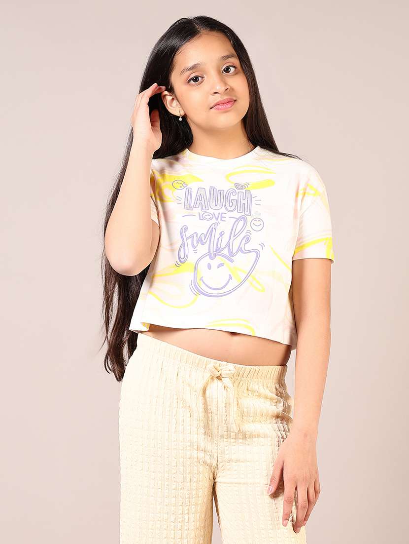 girls printed short sleeve crop tee