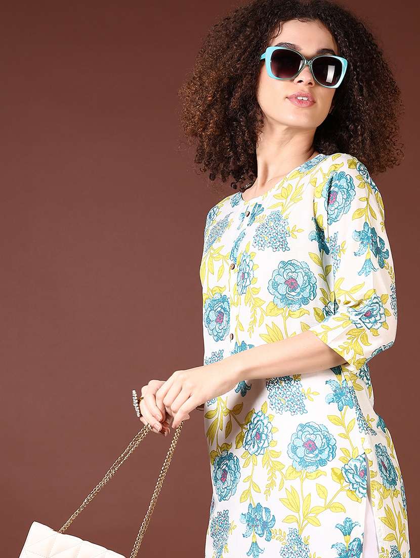 women floral printed round neck straight kurta - 21608863 -  Standard Image - 4