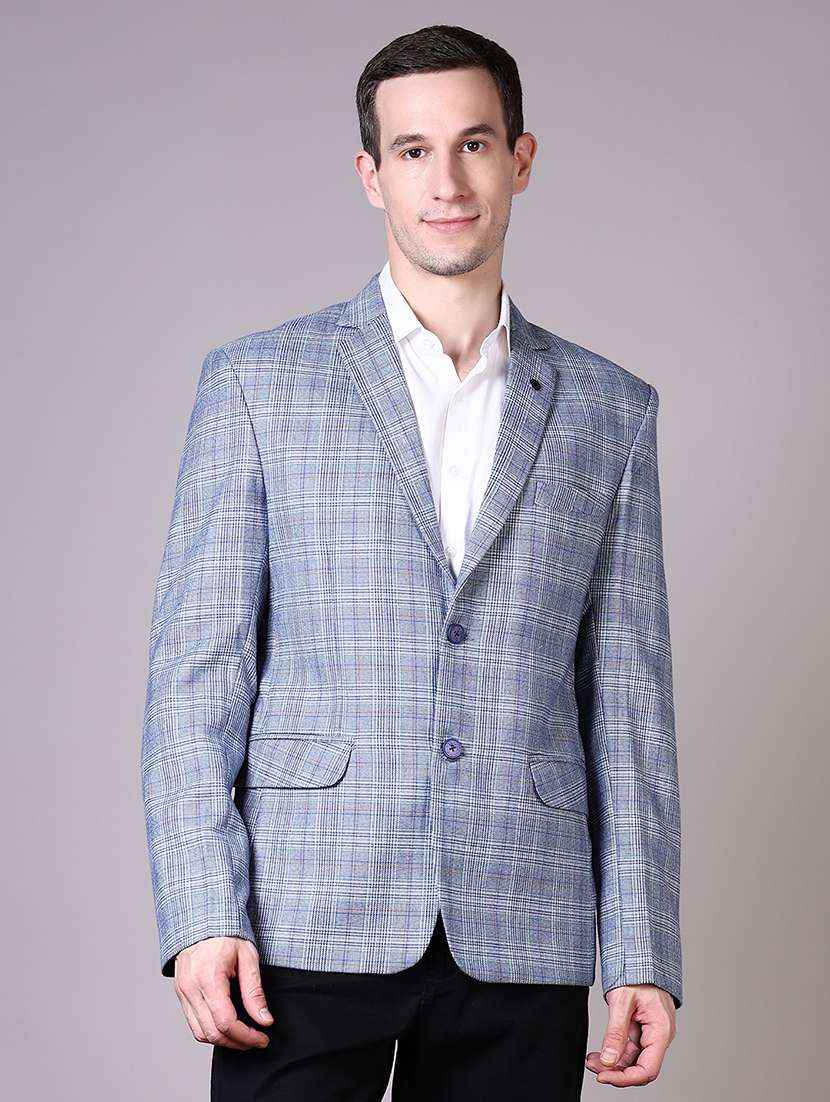 men checkered single breasted casual blazer