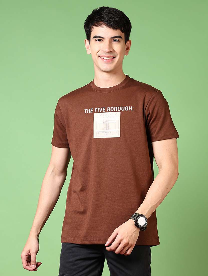 men printed round neck short sleeves t-shirt