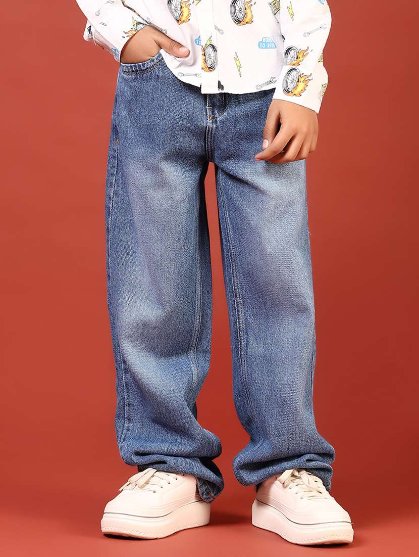 boys solid mid rise baggy jeans - 21609211 - Zoom Image - 0