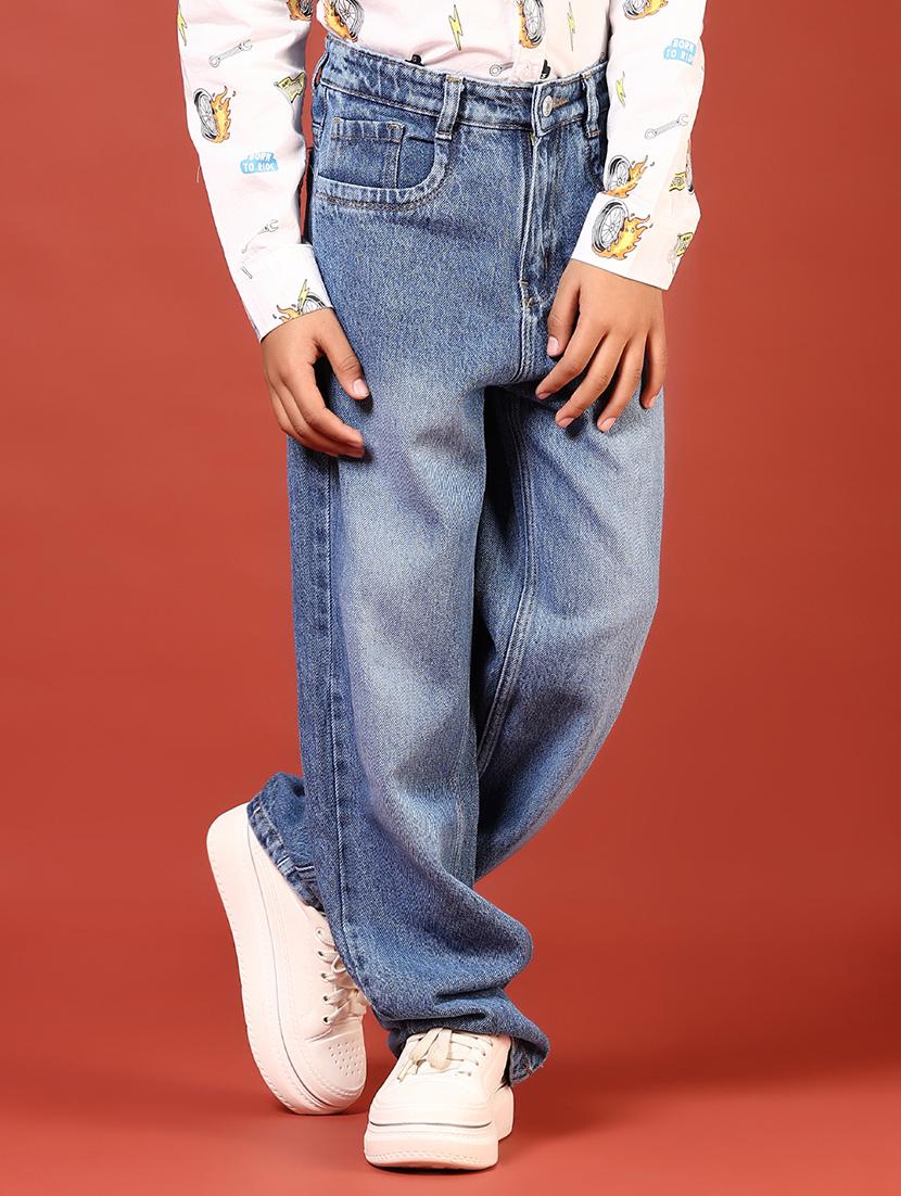 boys solid mid rise baggy jeans - 21609211 - Standard Image - 1